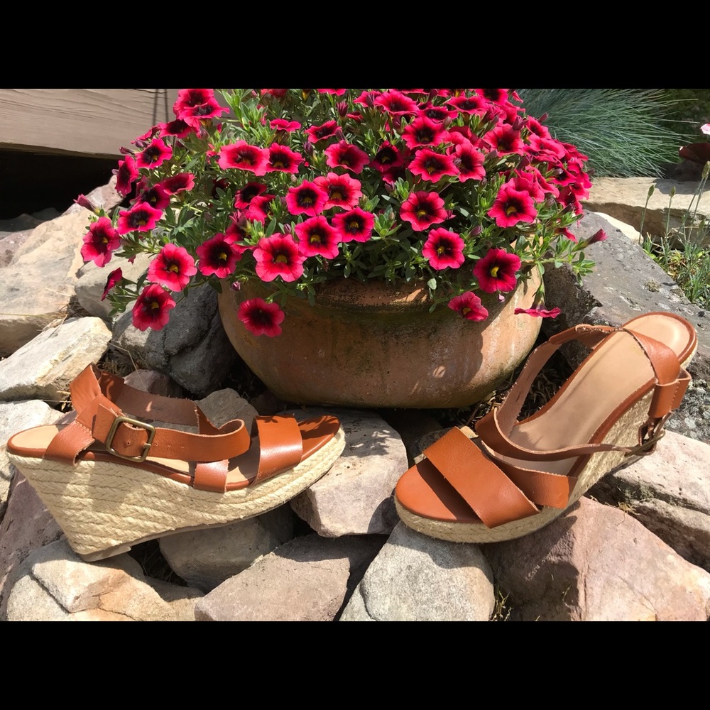 GAP Brown Leather Wedge Slides